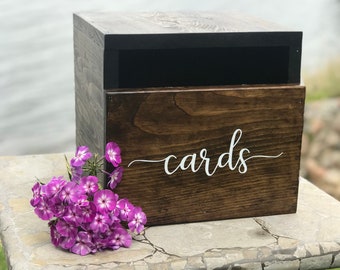 Caja de tarjetas de madera - Caja de boda rústica personalizada - Caja de tarjetas de madera con ranura