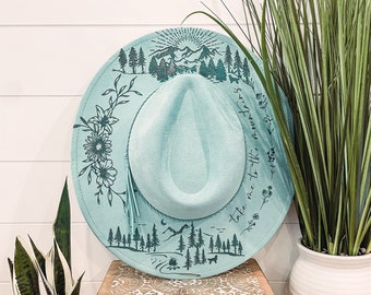 Mountain Floral Burned Hat, Mountain Engraved Cowboy Hat  display picture 3