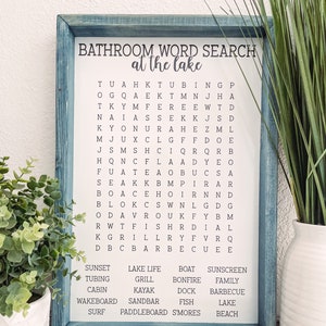 Lake Bathroom Word Search Wooden Sign, Bathroom Decor, Lake Wooden Sign, Funny Bathroom Signs, Cabin Sign, Housewarming Present