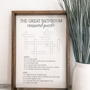 Bathroom Crossword Puzzle Wooden Sign, Bathroom Decor, Rustic Farmhouse ...