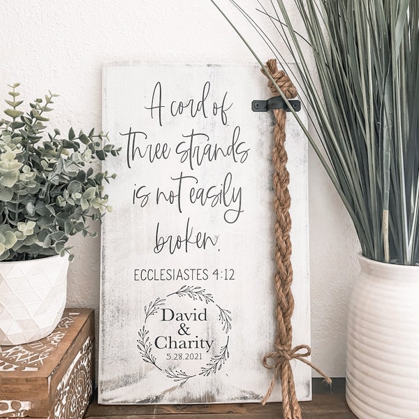 A Cord Of Three Strands Sign, A Cord of 3 Strands, Ecclesiastes 4:9-12, Wedding Ceremony Sign, Unity Ceremony Sign, Rustic Wedding Gift