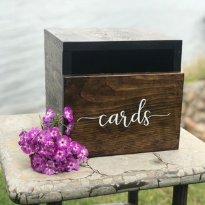 Caja de tarjetas de madera - Caja de boda rústica personalizada - Caja de tarjetas de madera con ranura