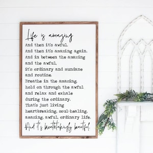 Het leven is geweldig boerderij houten bord, houten huisbord, Inwijdingsfeestcadeau, rustiek chic decor, houten citaatbord