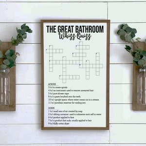 Bathroom Crossword Puzzle Wooden Sign, Bathroom Decor, Rustic Farmhouse ...