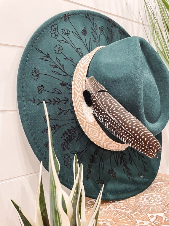 Wildflower Floral Burned Hat, Floral Engraved Cowboy Hat  display picture 1