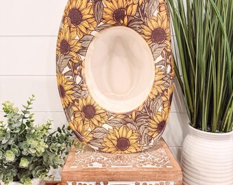 Sunflower Print Hat, Floral Cowboy Hat, Sunflower Hat, wildflower Fedora, Floral Suede Hat, Boho Hat, Vegan Suede, floral cowgirl hat