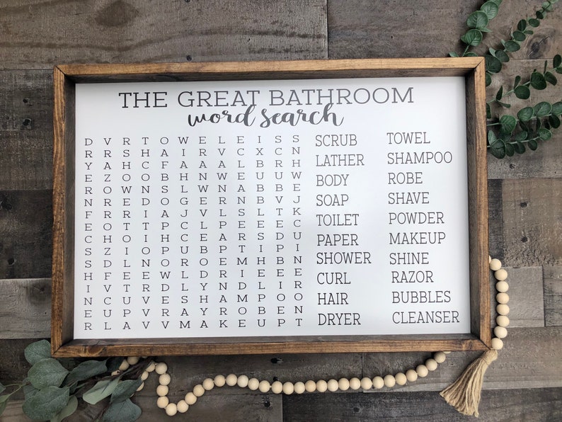 Bathroom Word Search Wooden Sign Bathroom Decor Rustic Etsy