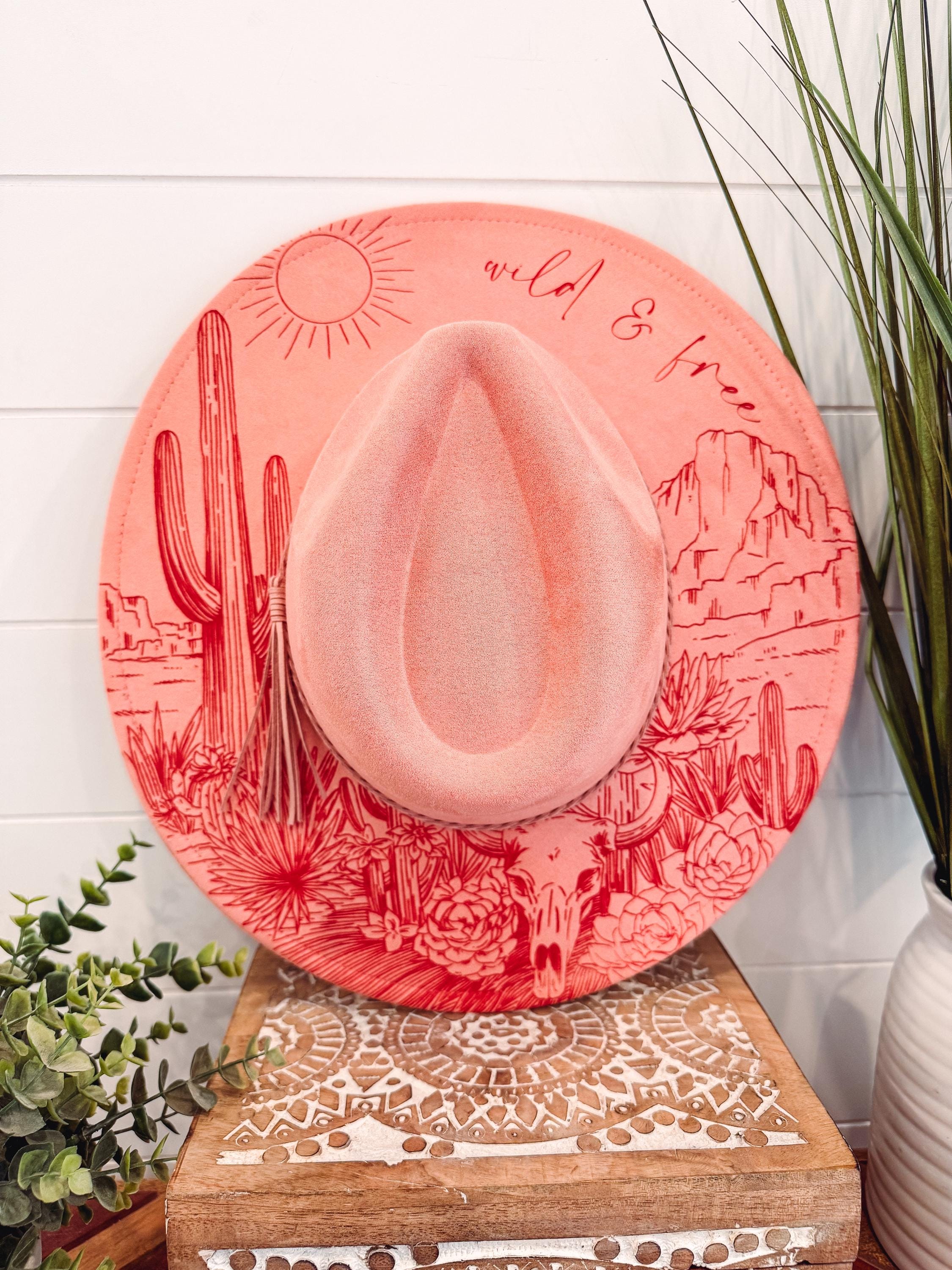 Desert Burned Hat, Cactus Engraved Cowboy Hat, Cactus Hat 