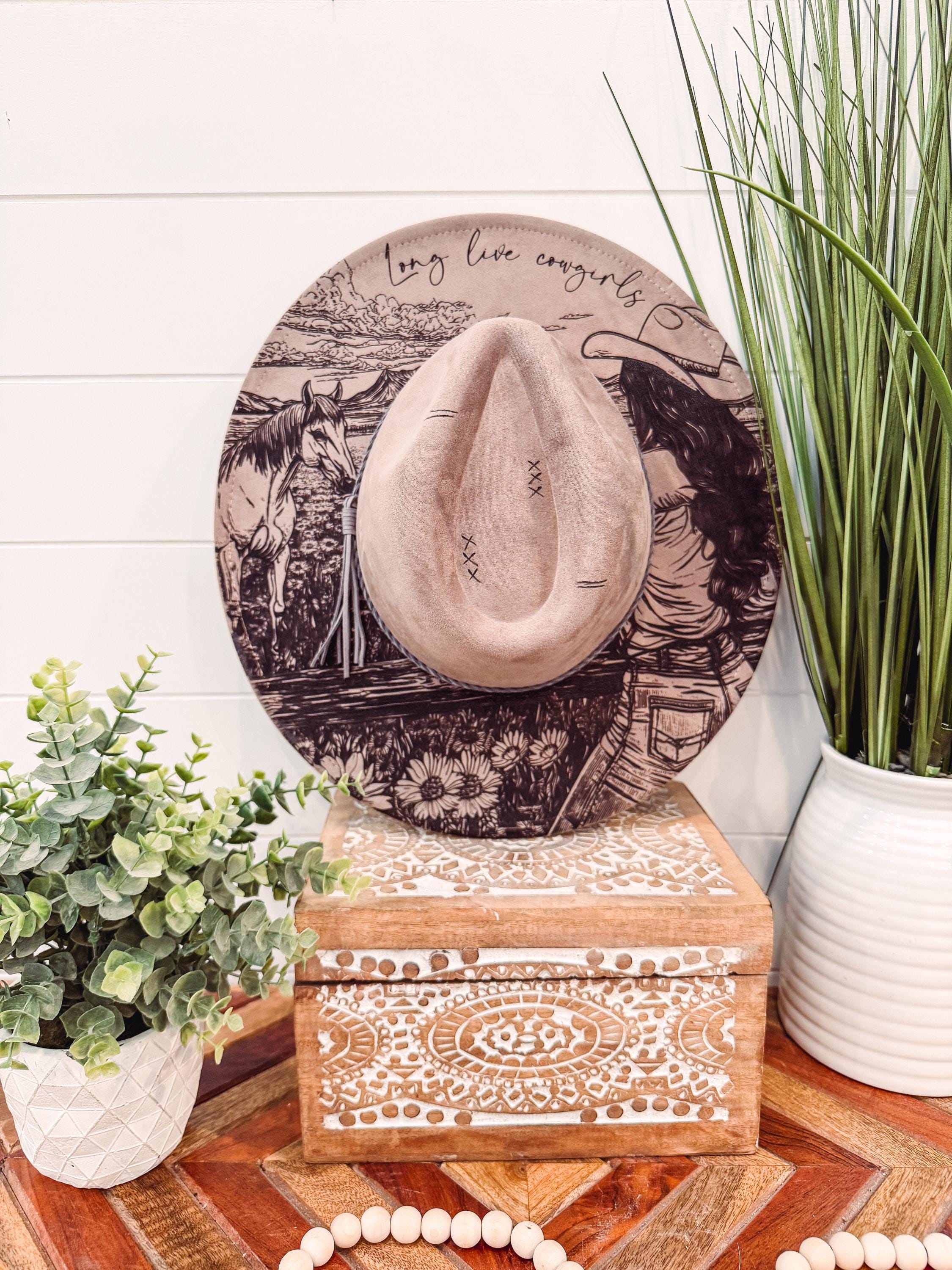 Cowgirl Mountain Hat, Long Live Cowgirls Hat, Horse Burned 
