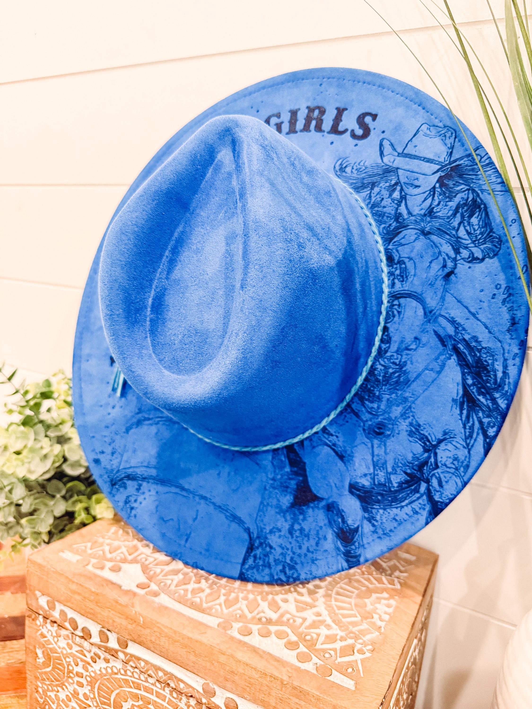 NWT Grey Engraved Barrel Racing Fedora Hat Barrel Racing Hat, Long Live Cowgirls Hat, Horse Burned  main image 3