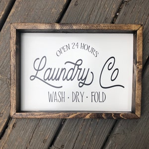 Laundry Co. Farmhouse Wooden Sign, Laundry Room Decor,Laundry Room Sign, Housewarming Present, Rustic Chic Decor, Wooden Quote Sign