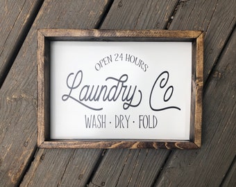 Laundry Co. Letrero de madera de granja, decoración de lavandería, letrero de lavandería, regalo de inauguración de la casa, decoración rústica elegante, letrero de cita de madera