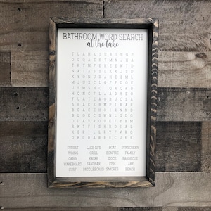 Lake Bathroom Word Search Wooden Sign, Bathroom Decor, Lake Wooden Sign, Funny Bathroom Signs, Cabin Sign, Housewarming Present image 3