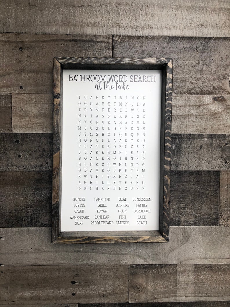 Lake Bathroom Word Search Wooden Sign, Bathroom Decor, Lake Wooden Sign, Funny Bathroom Signs, Cabin Sign, Housewarming Present image 3