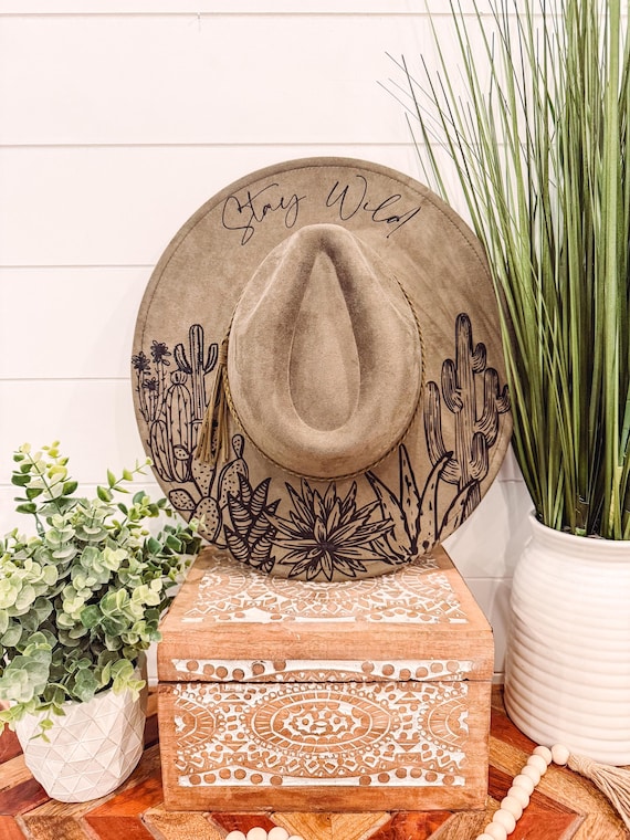 Desert Burned Hat, Cactus Engraved Cowboy Hat, Cactus Hat  display picture 3