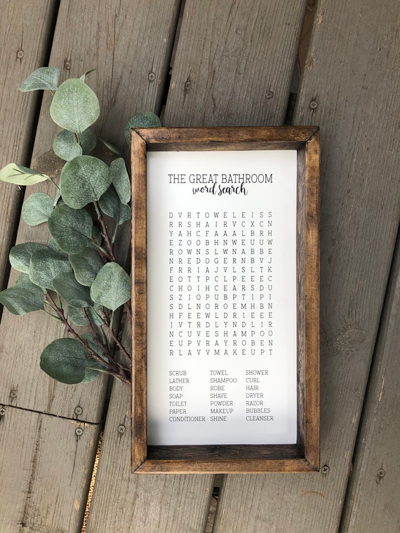 Bathroom Word Search Wooden Sign Bathroom Decor Rustic Etsy