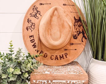 Horse Arrow Hat, Horse Engraved Hat, Horse Burned Cowboy Hat, Floral Burned Hat, Cowgirl Hat, Horse Theme Hat, Engraved Cowboy Hat