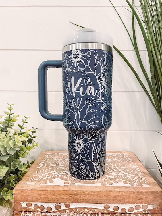 Floral Stanley Quencher 40oz, Stanley Mug, Engraved Tumbler, Engraved  Stanley, Full Wrap Stanley, Travel Mug, Personalized Cup 