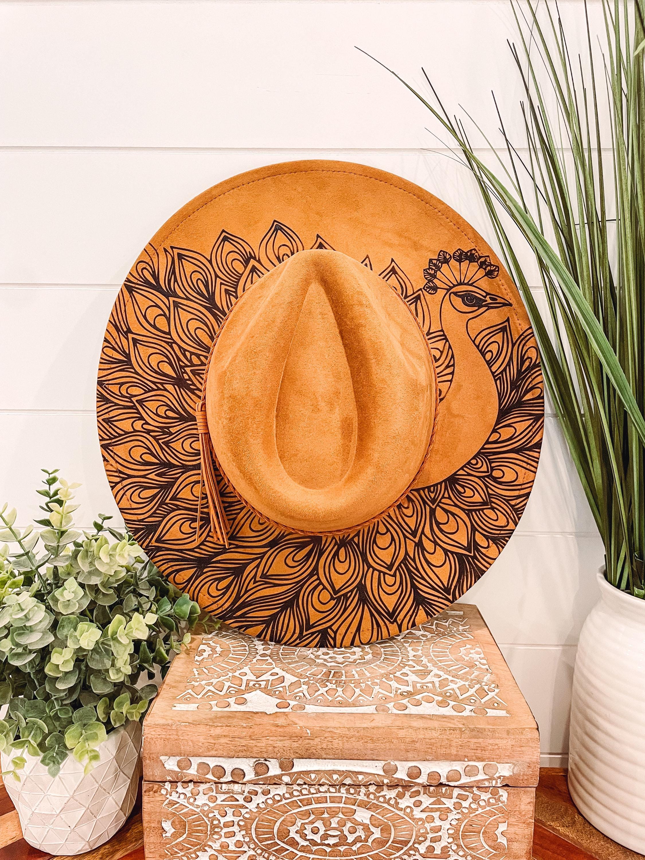Wide Cowboy Hat Brim Hand Burned Brown Wide Brim Hat For Women