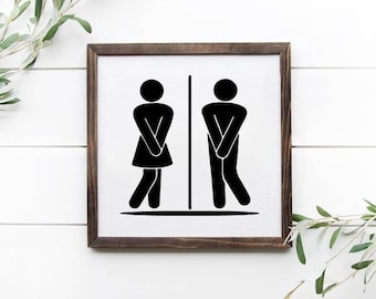 Männliches und weibliches Badezimmer Holz gerahmtes Schild, Badezimmer Holzschild, Badezimmer Dekor, lustige Badezimmer Schilder, lustige Toiletten Dekor