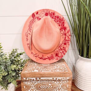 Youth Floral Print Hat, Child Size Burned Hat, Floral Burned Hat, Cowgirl Hat, wildflower Hat, Horse Hat, Engraved Cowboy Hat