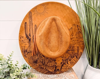Hand Burned Cowboy Hat: Faux Suede Western Hat - Size L - Etsy display picture 2