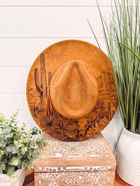 Desert Burned Hat, Cactus Engraved Cowboy Hat, Cactus Hat  display picture 2