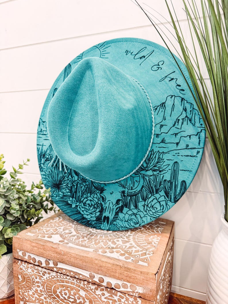 Rustic Desert Hat Desert Burned Hat, Cactus Engraved Cowboy Hat, Cactus Hat, Desert ...