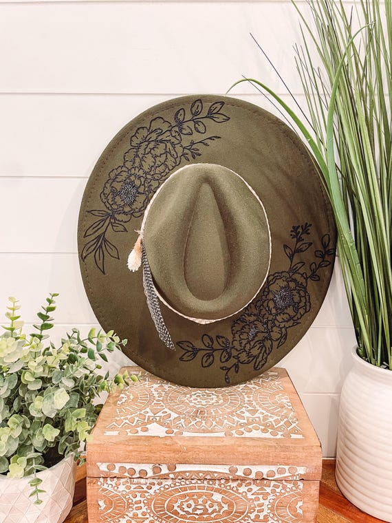 Floral Burned Hat, Floral Engraved Cowboy Hat, Sunflower Hat  display picture 1