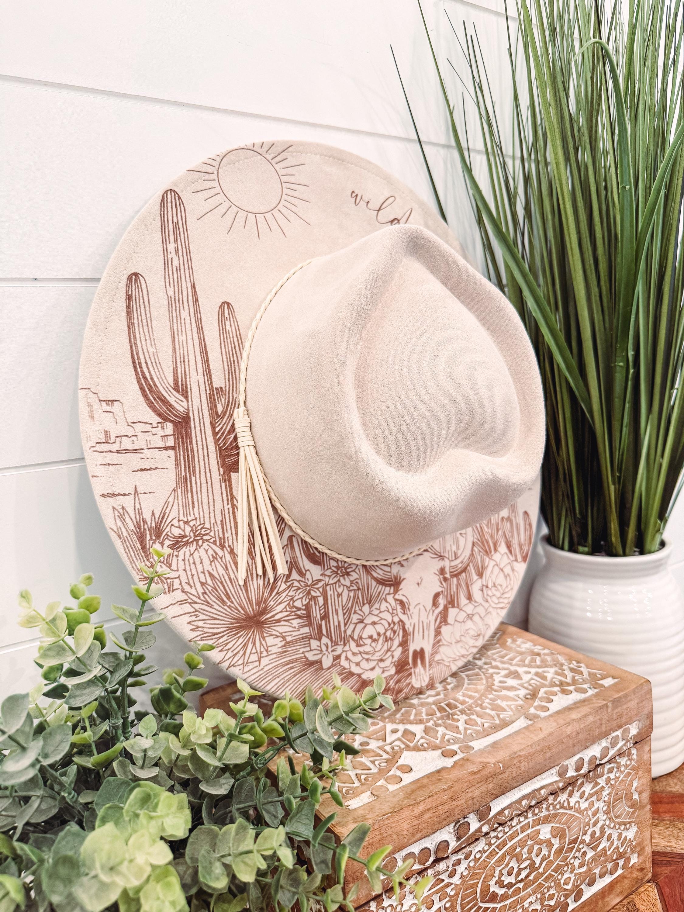 Rustic Desert Hat Desert Burned Hat, Heart Shaped Hat, Floral Engraved Cowboy Hat, Desert ...