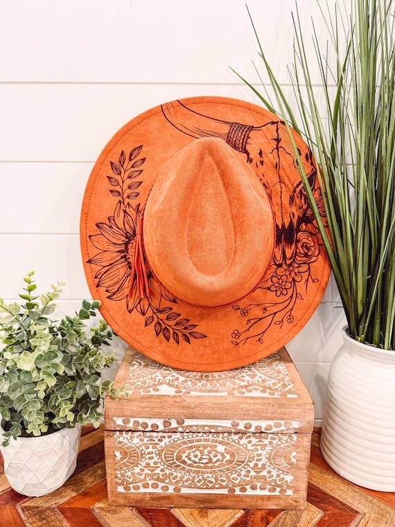 Sunflower Burned Hat, Floral Longhorn Cowboy Hat, Sunflower  display picture 3