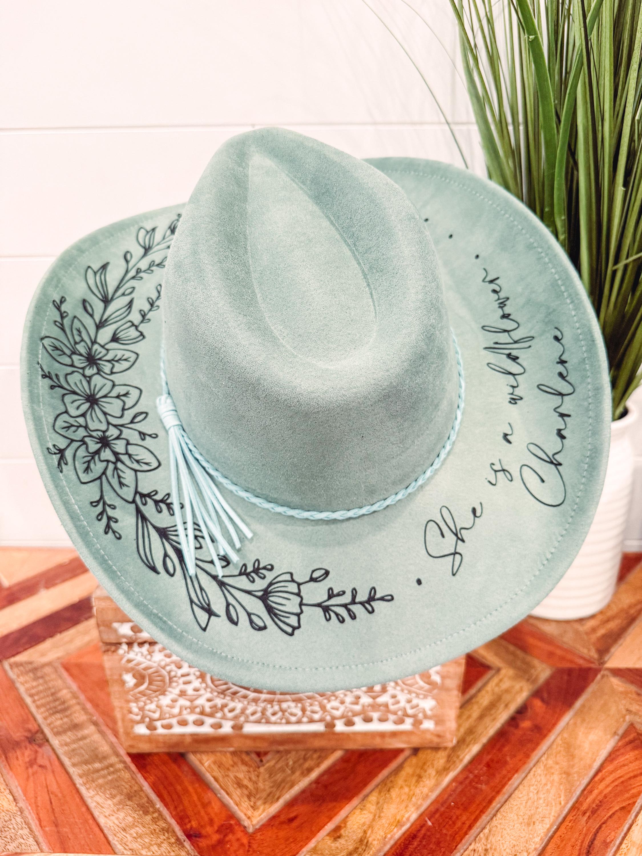 Floral Burned Hat, Floral Engraved Cowboy Hat, Sunflower Hat 