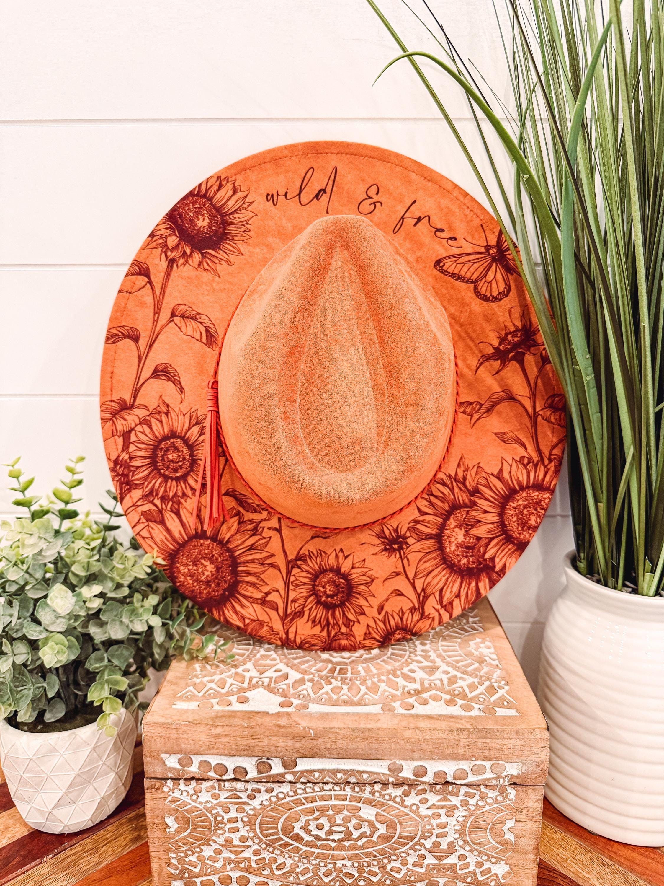 Sunflower Burned Hat, Floral Engraved Cowboy Hat, Sunflower 