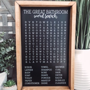 Bathroom Word Search Wooden Sign, Bathroom Decor, Rustic Farmhouse Wooden Sign, Funny Bathroom Signs, Housewarming Present image 4