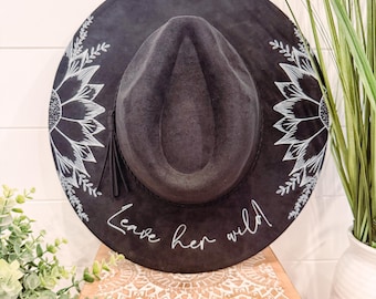 Cappello con stampa di girasoli, cappello da cowboy floreale, cappello con girasoli, girasoli stampati, cappello floreale stampato, cappello boho, cappello a tesa larga