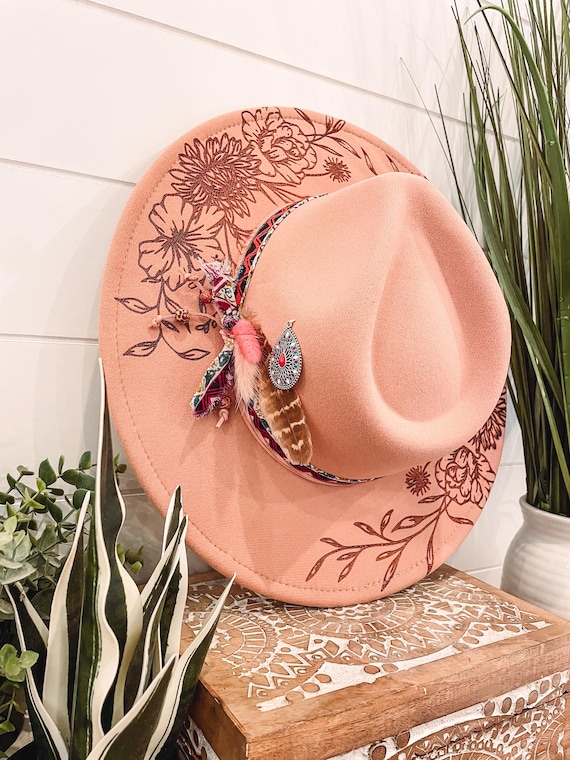 Women’s Pink Floral Felt Fedora Hat with Feather Andrea Fuchsia Fedora with Feathers - Grace and Dotty main image 3