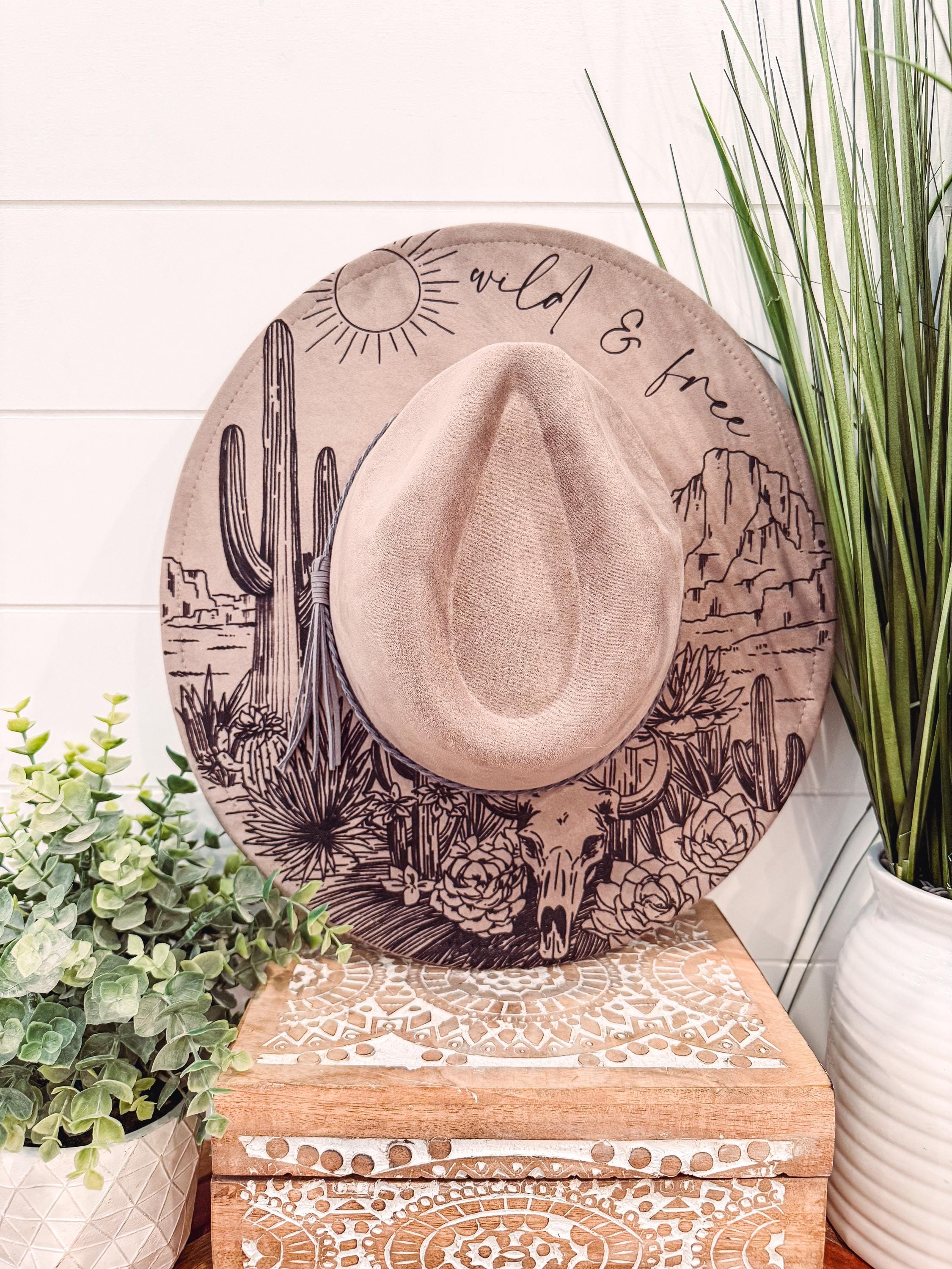 Desert Burned Hat, Cactus Engraved Cowboy Hat, Cactus Hat 