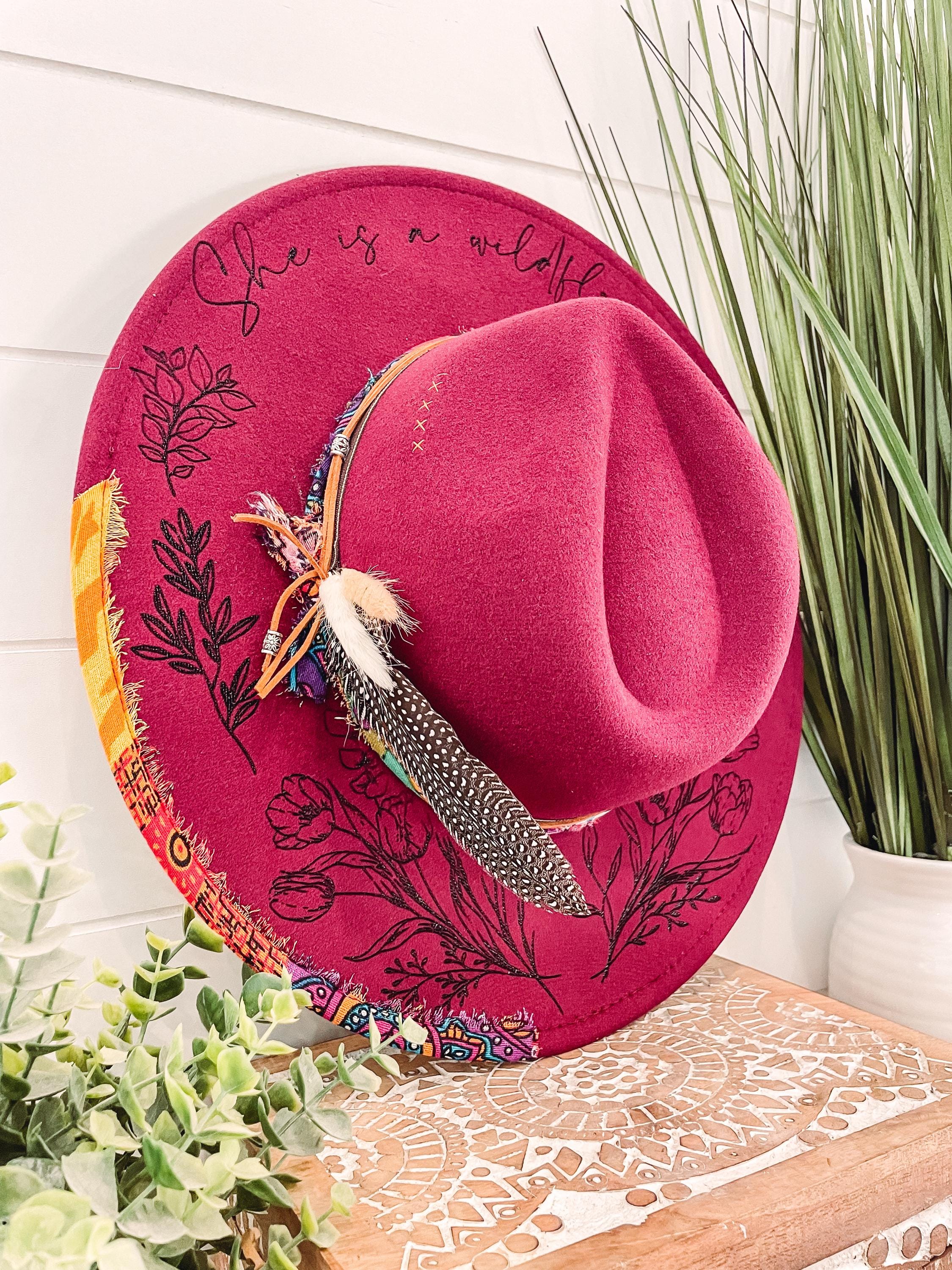 Floral Burned Hat, Floral Engraved Cowboy Hat, Sunflower Hat  display picture 3