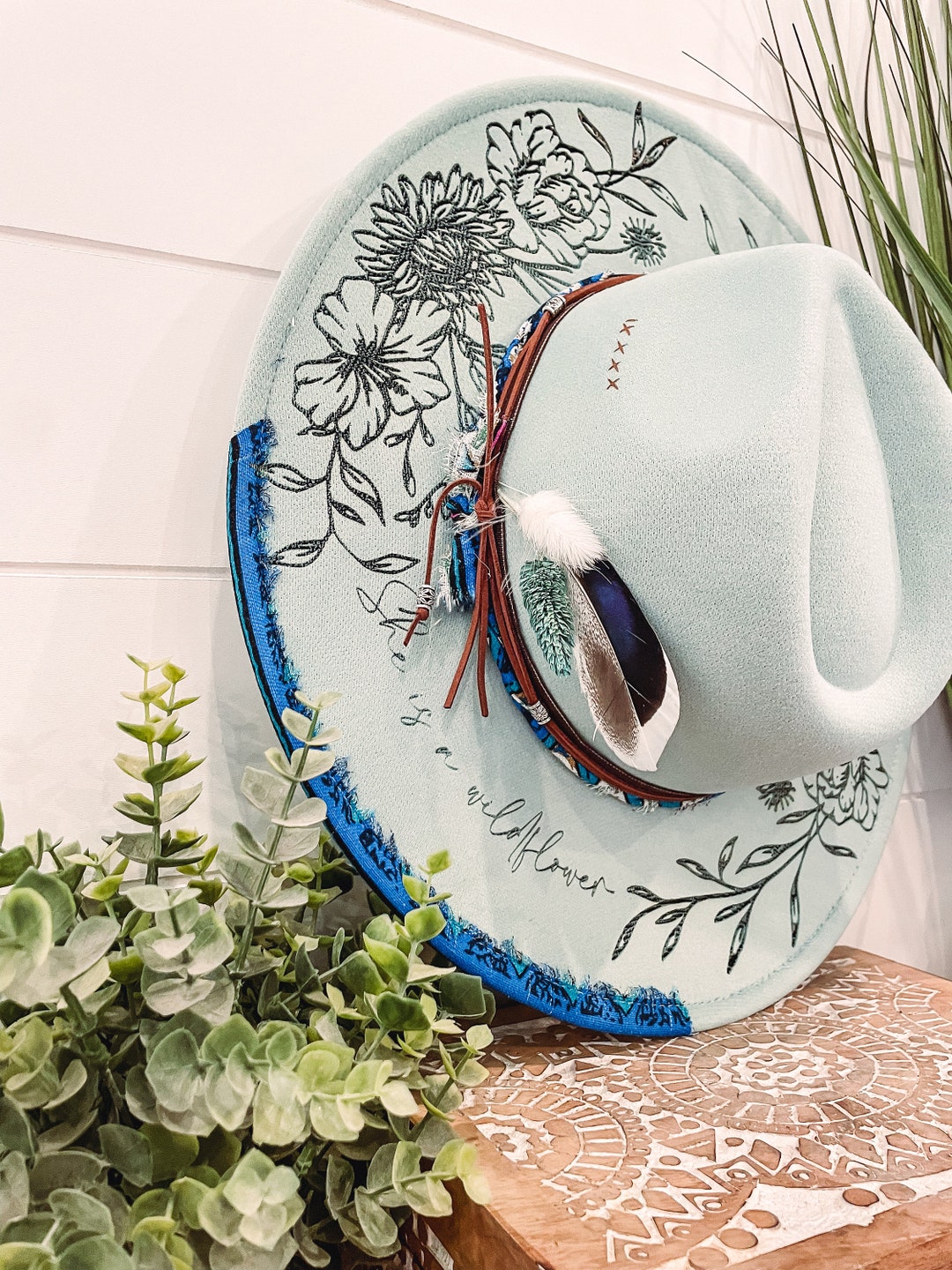 Floral Burned Hat, Floral Engraved Cowboy Hat, Sunflower Hat