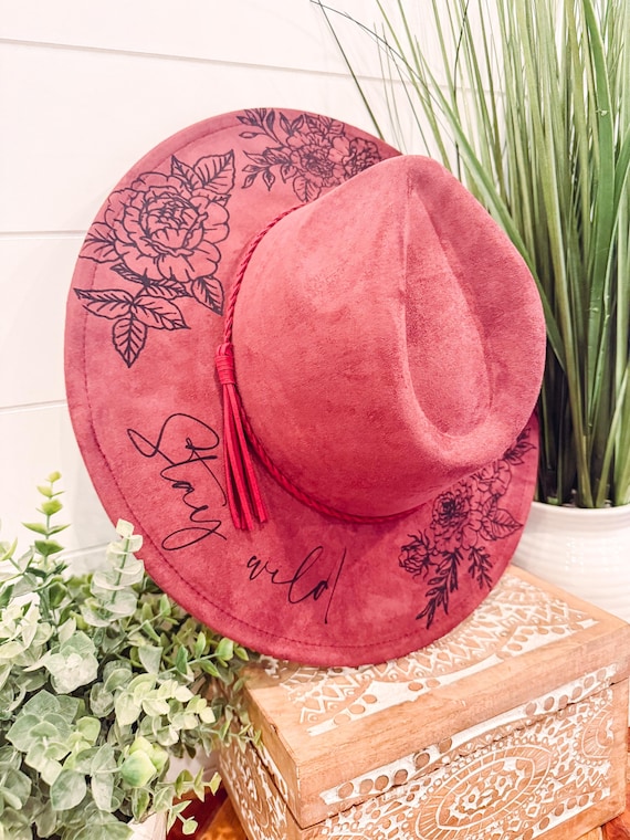 Dark Pink/Red Burned hat Wild As Hell Western Burned Hat : Hot pink – Burning River  main image 4
