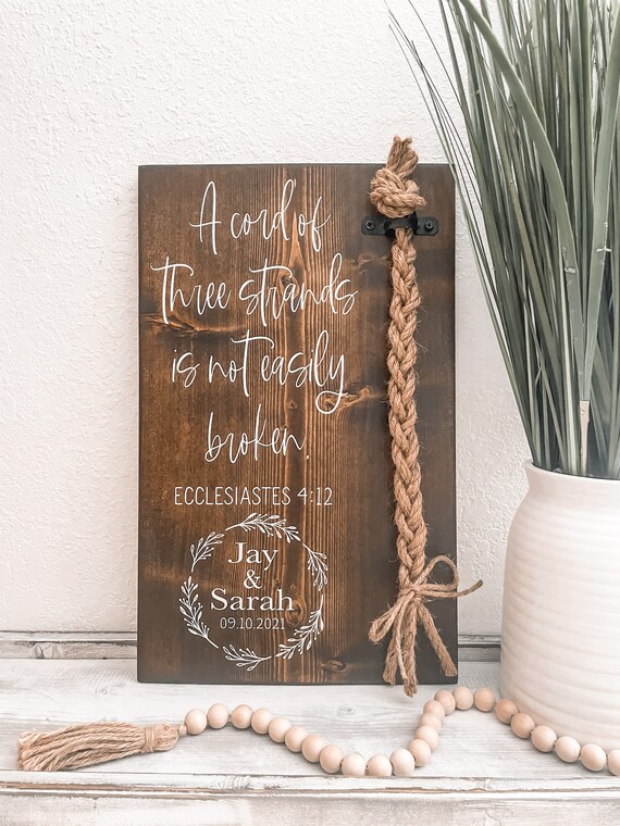 Croce In Legno Per Matrimonio Con Corda A Tre Fili, Ecclesiaste 4:12, Decorazione Unità Per Cerimonia