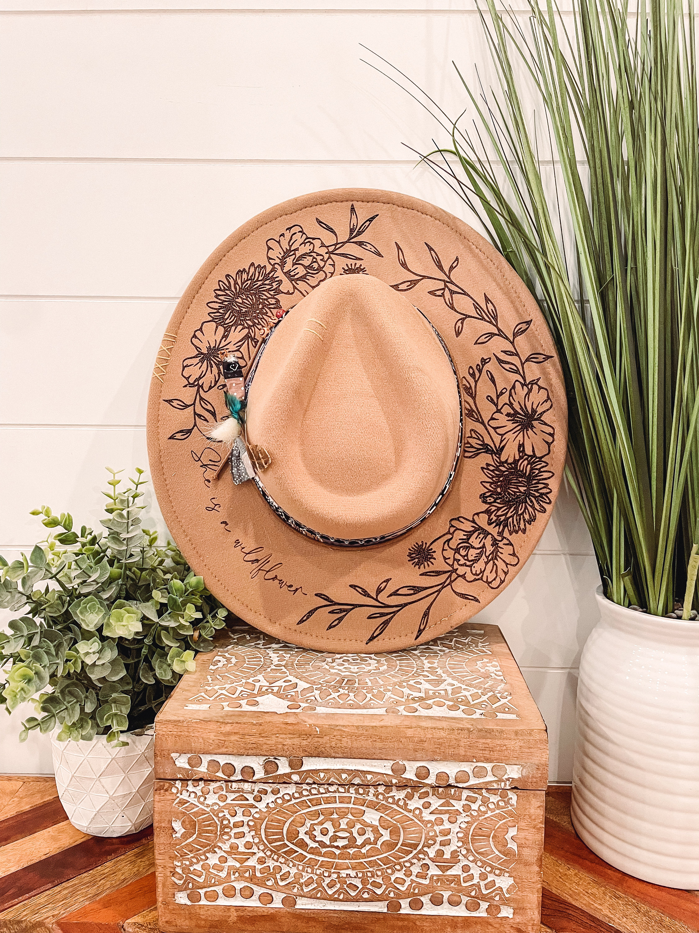 Wild & Free Floral Burned Hat, Floral Engraved Cowboy Hat 