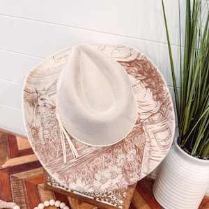 Cowgirl Mountain Hat, Long Live Cowgirls Hat, Horse Burned Cowboy Hat, Floral Burned Hat, Cowgirl Hat, Horse Theme Hat, Engraved Cowboy Hat