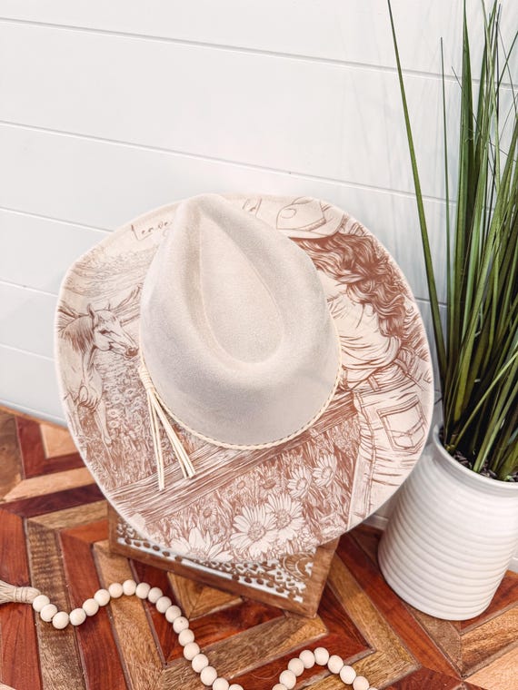 Cowgirl Mountain Hat, Long Live Cowgirls Hat, Horse Burned  display picture 1