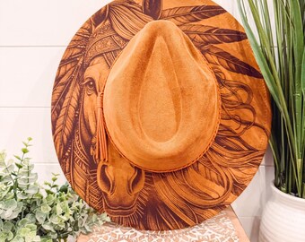 Indian Horse Hat, Burned Horse Hat, Feather Burned Hat  display picture 3