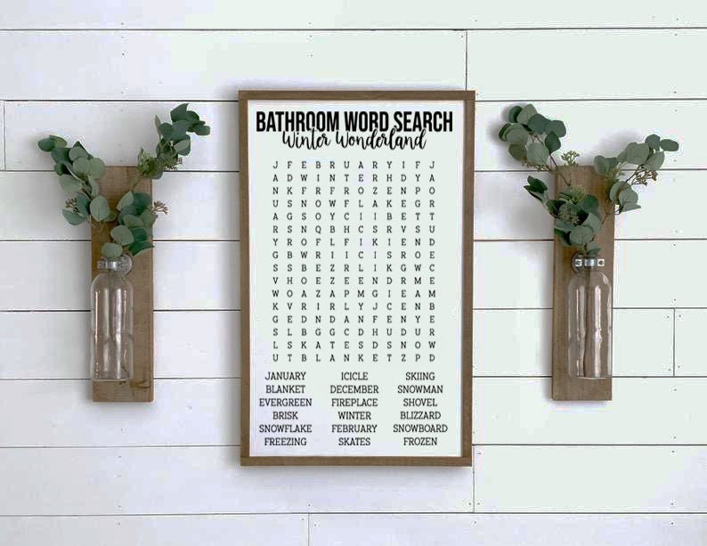 Bathroom Decor Winter Bathroom Word Search Wooden Sign Spring Sign Funny Bathroom Signs Winter Wonderland Sign Housewarming Present