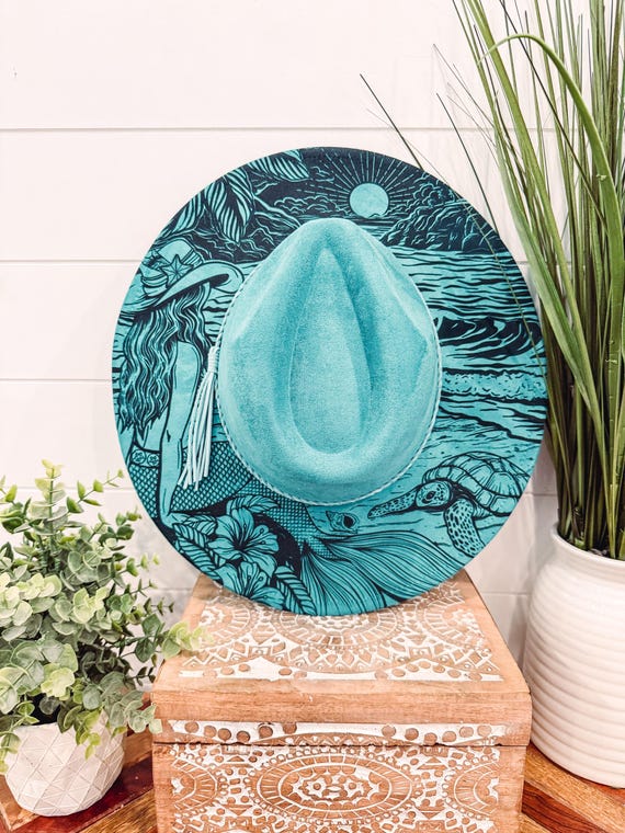 Coastal Cowgirl Burned Hat, Ocean Theme Hat, Ocean Hat  display picture 3