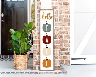 Hola otoño calabazas madera enmarcado signo, signo de porche de otoño, decoración de Halloween, decoración de otoño, signo de otoño, decoración de otoño, signo de calabaza, signo de puerto delantero