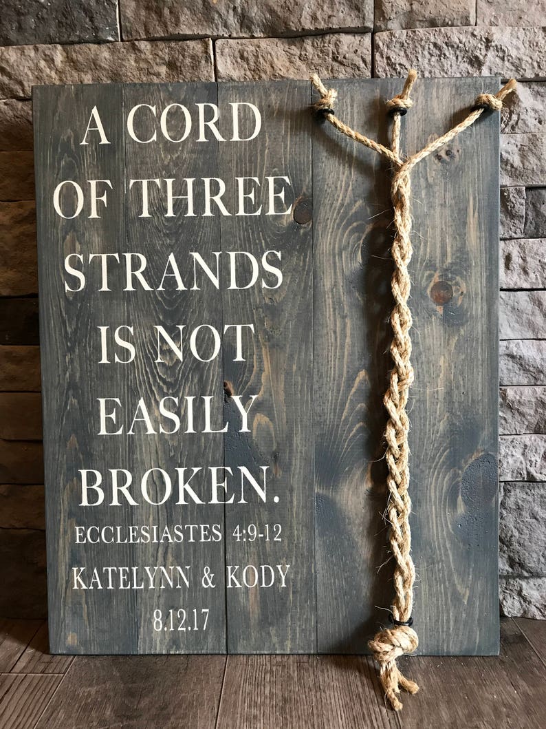 A Cord Of Three Strands Sign, A Cord of 3 Strands, Ecclesiastes 4:9-12, Wedding Ceremony Sign, Unity Ceremony Sign, Rustic Wedding Gift image 5