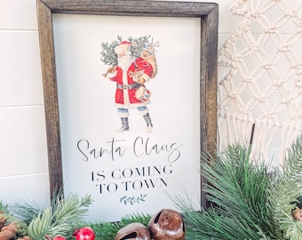 De Kerstman komt naar de stad Houten bord, kerstbord, kerstdecor, vakantiebord, kerstman decorbord, vakantiedecor, winterbord